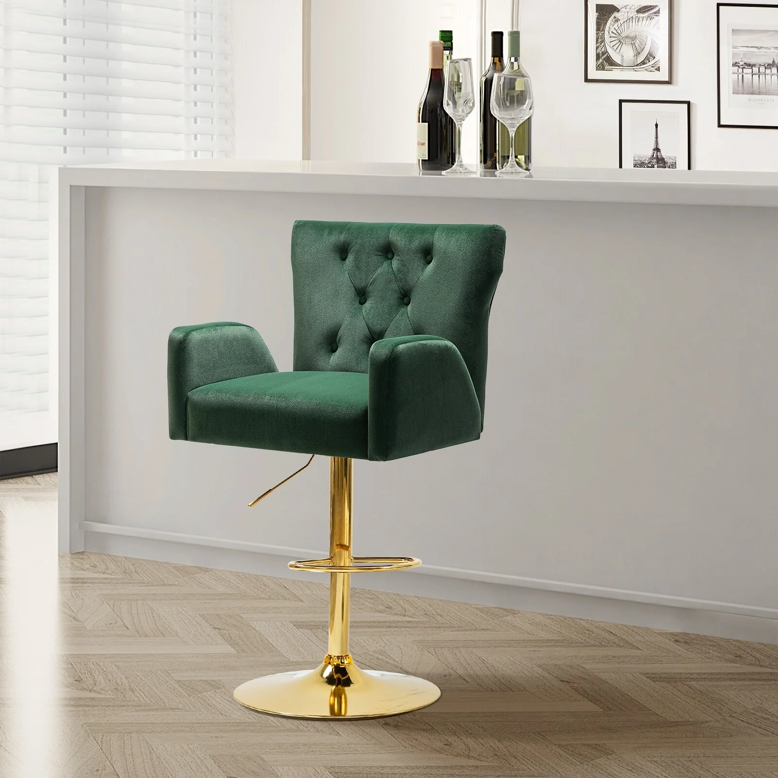 Loreto Modern Tufted Velvet Swivel chair with Adjustable Height by HULALA HOME