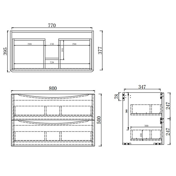 Meuble de salle de bain 80cm avec 2 tiroirs, suspendu Blanc   Chêne