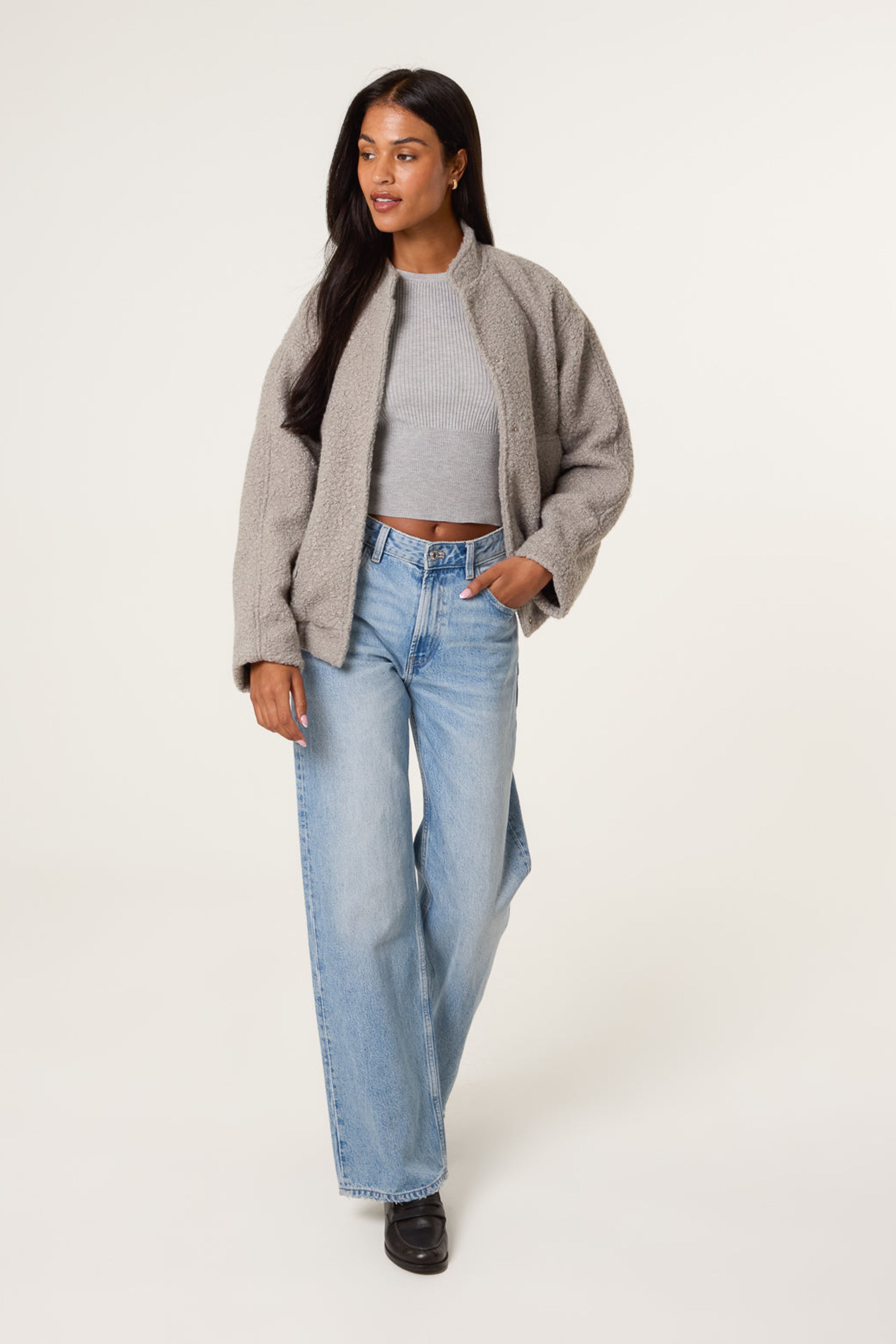 Blue Vanilla Grey Faux Shearling Jacket