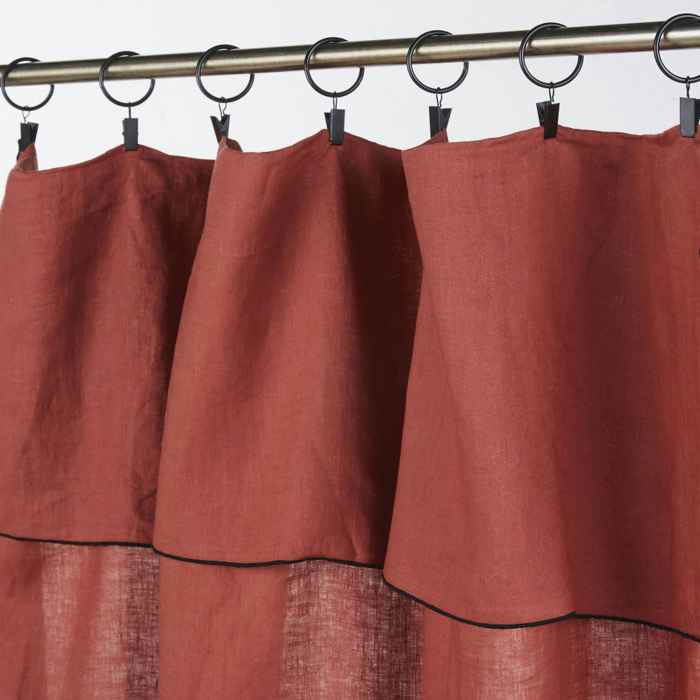 - Rideau à clips en lin lavé terracotta à l'unité 130x300