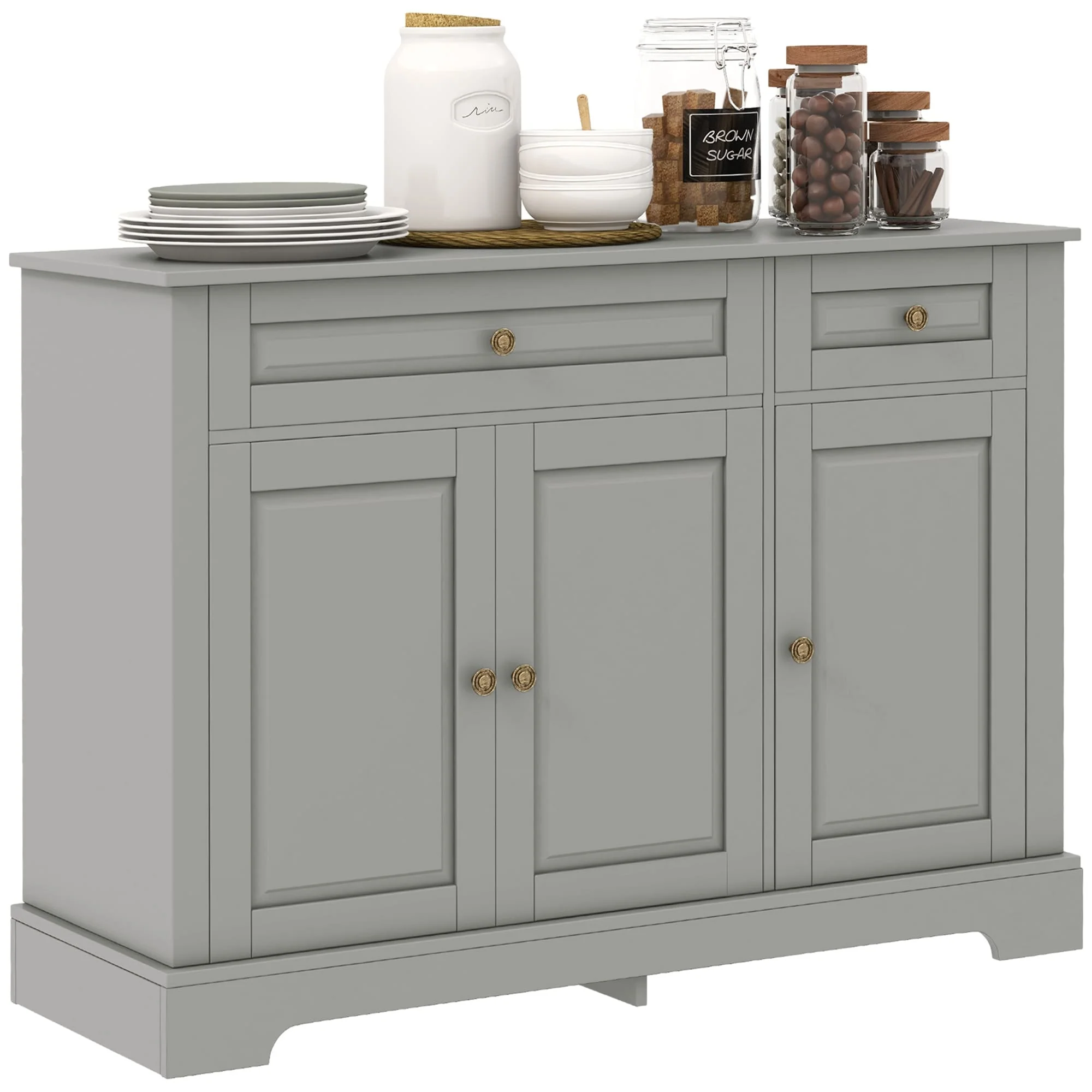 HOMCOM Sideboard Buffet Cabinet, Modern Kitchen Cabinet with 2 Drawers and Adjustable Shelves, Coffee Bar Cabinet, Gray