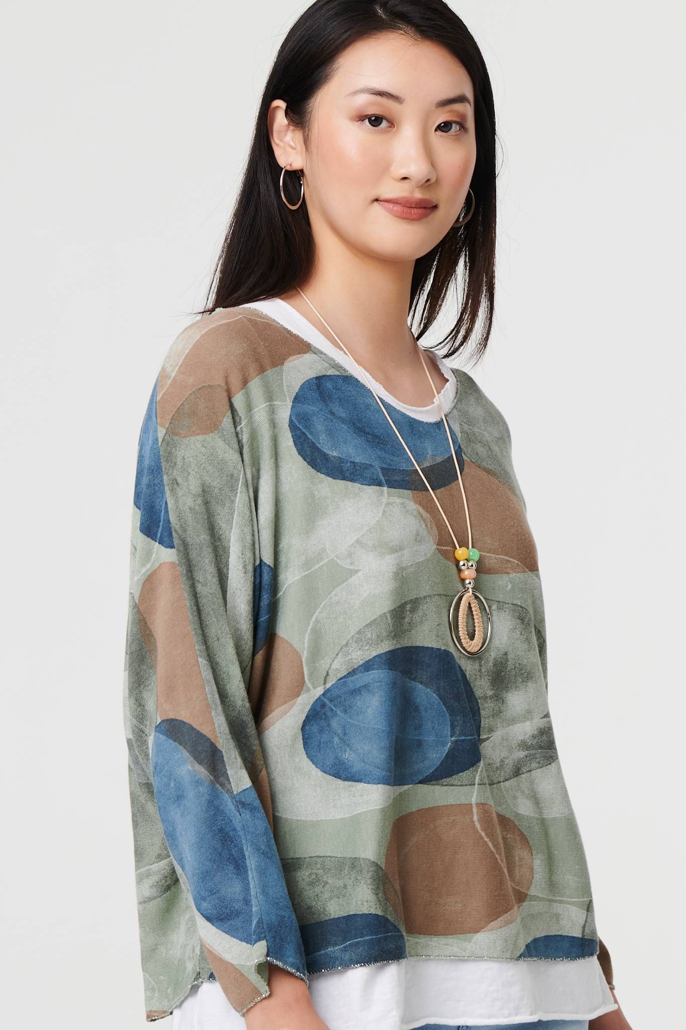 Izabel London Polka Dot Long Sleeve Top with Necklace