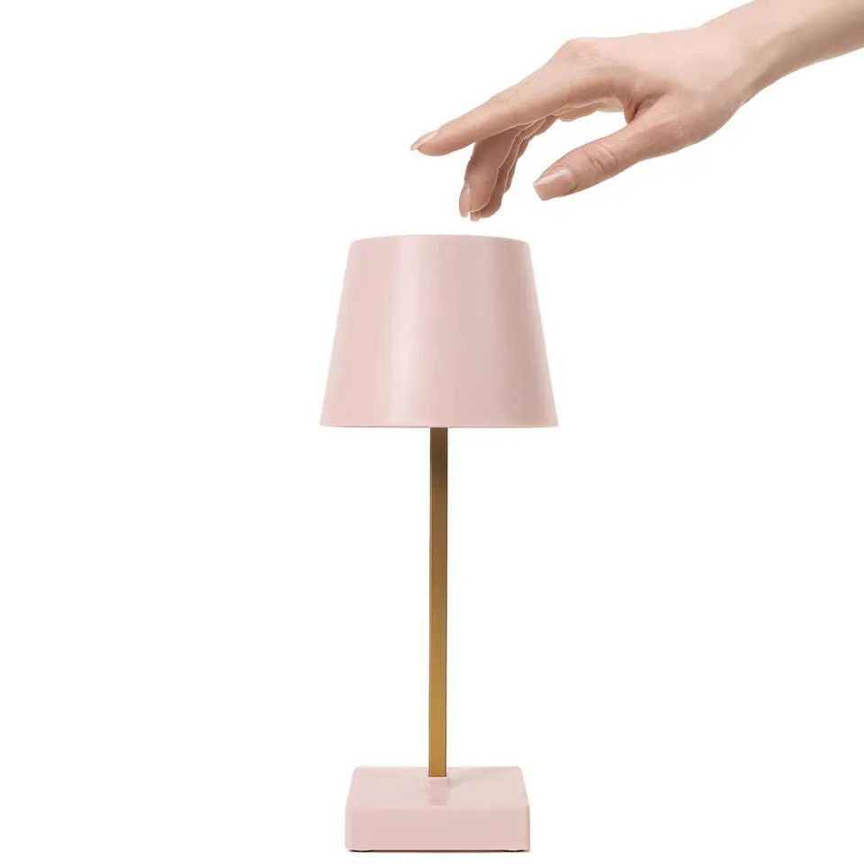 Home deco factory LED tafellamp- kunststof - roze - touch - 26 cm