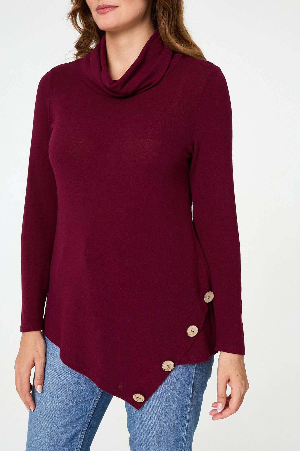 Izabel London Cowl Neck Asymmetric Long Sleeve Top