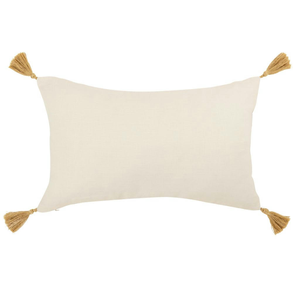 ANUBIS - Housse de coussin en lin à pompons imprimé jungle écru et multicolore 30x50