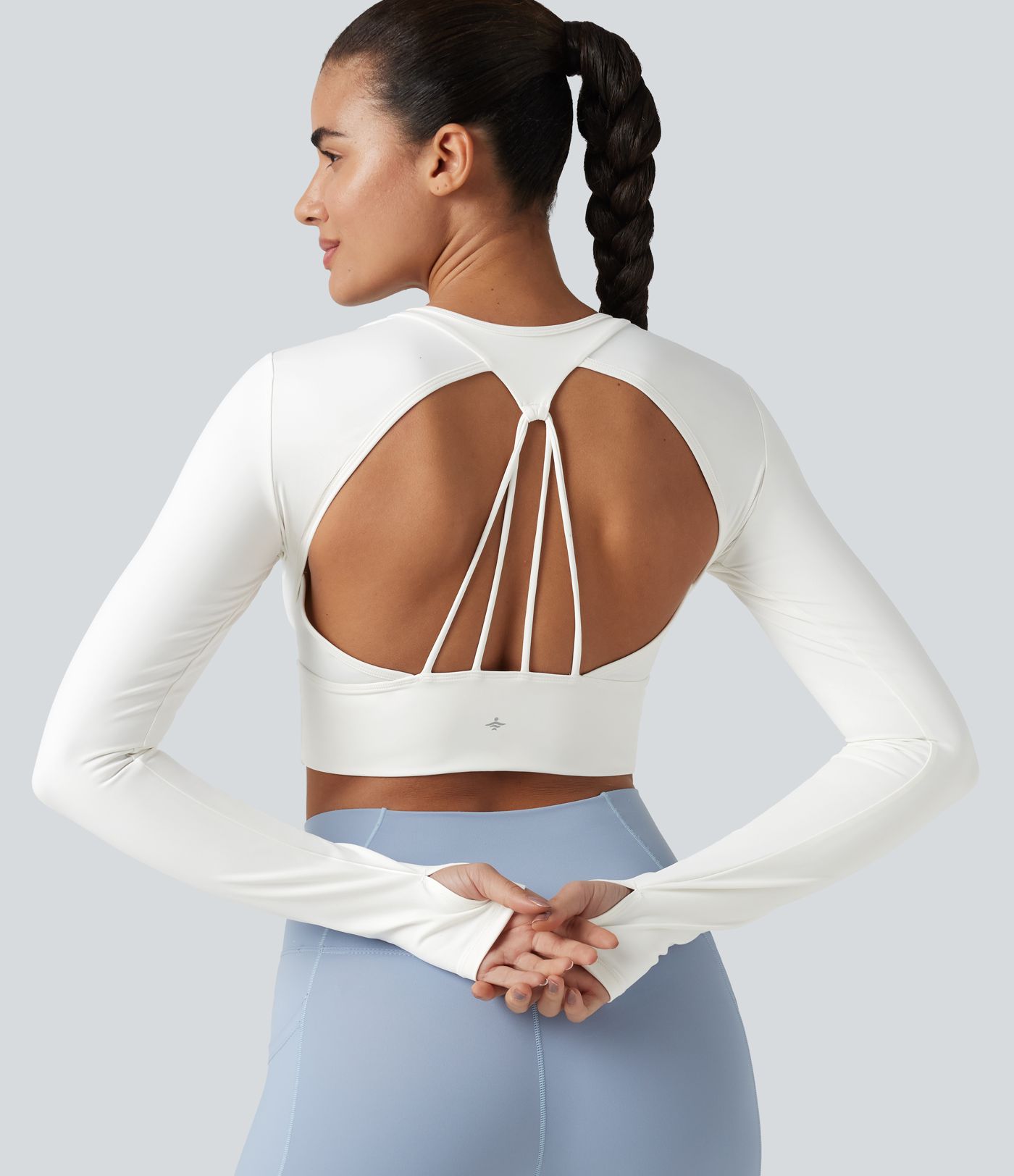 Haut de sport dos nu à manches longues avec passe-pouces, à effet frais InstantCool, séchage rapide, protection UPF50  pour le yoga