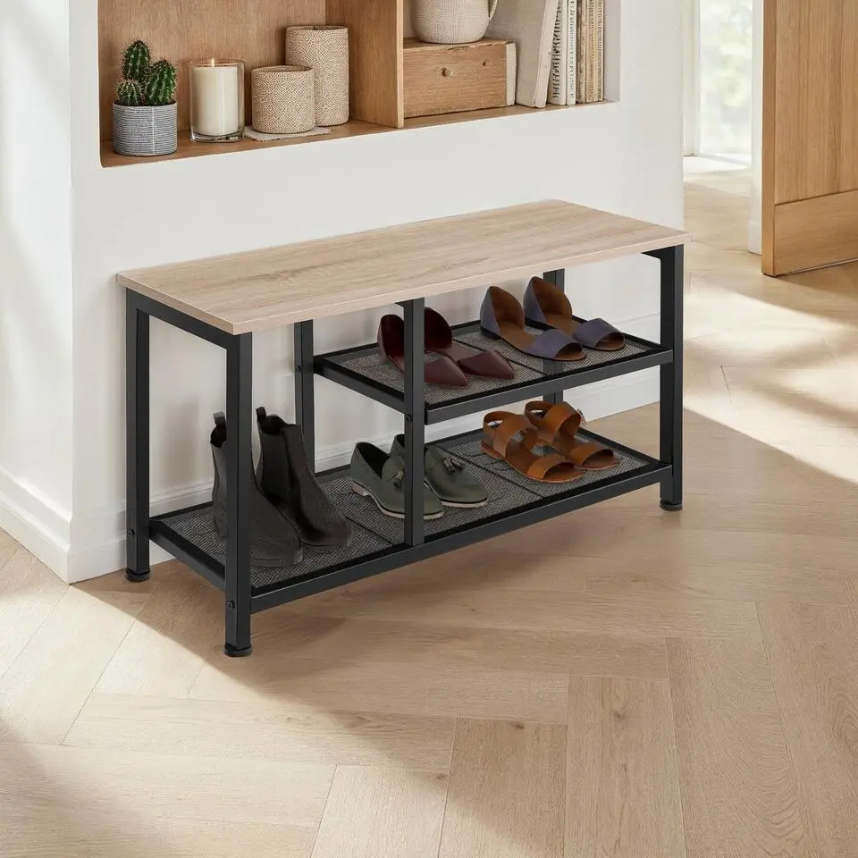 tectake Schoenenrek Taunton 80x30x45,5cm, Industrieel Licht Hout, Eiken Sonoma