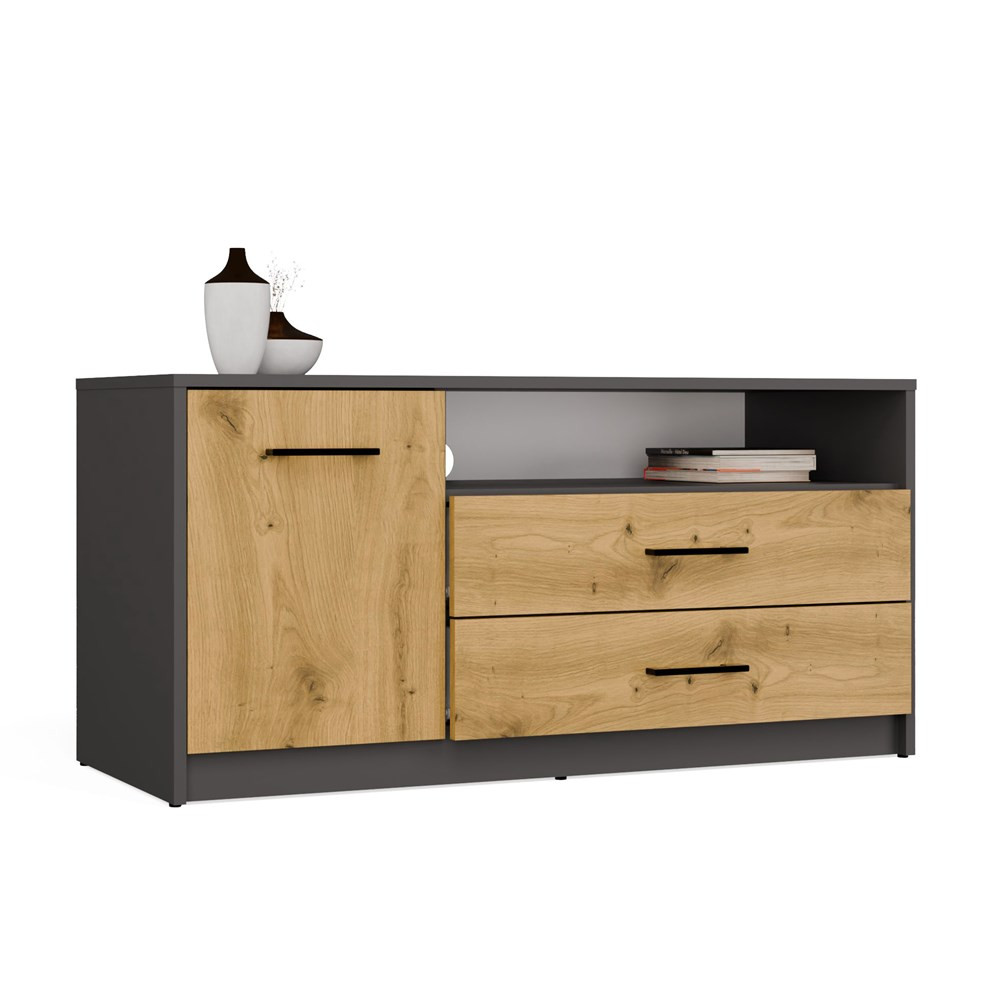 Szafka RTV Topeshop SIMPLO 1D2S Stolik TV antracyt dąb artisan