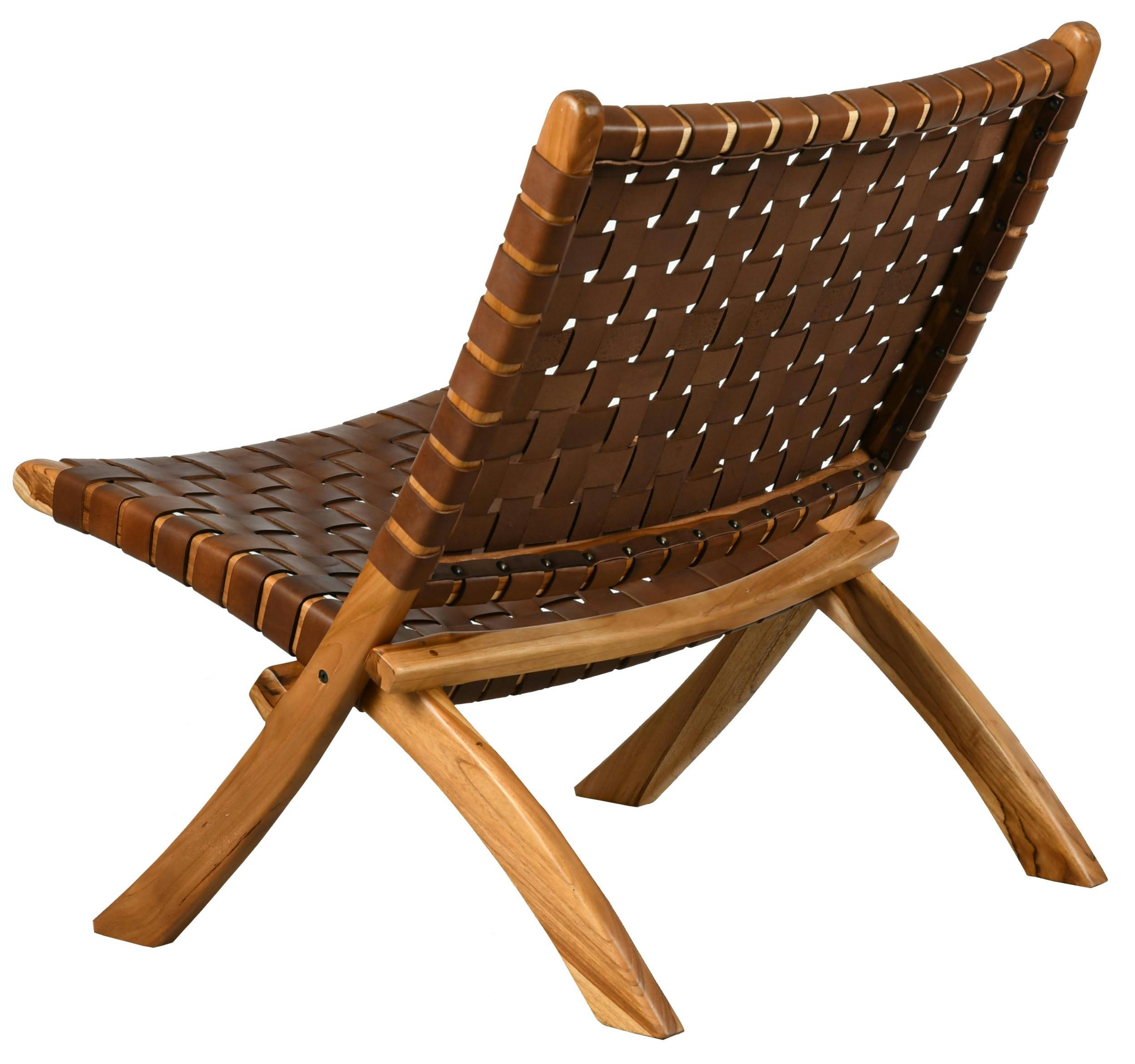 - Fauteuil pliant en teck et cuir de vache tressé cimahi