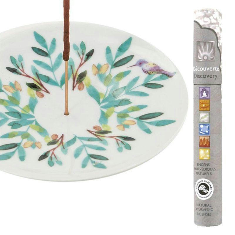 - Coupelle porte-encens en porcelaine Aquarelle + encens ayurvédique