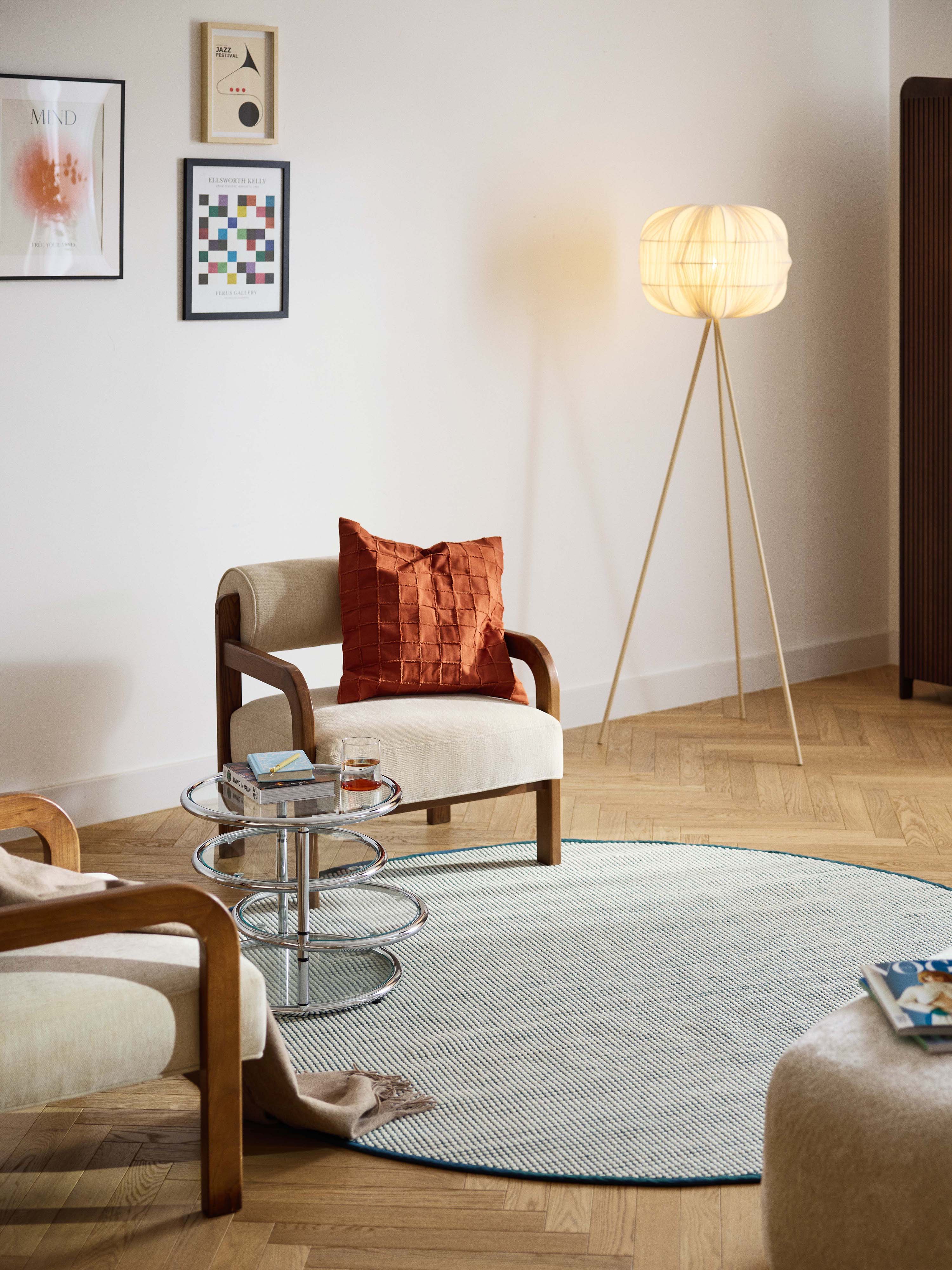 Runder handgewebter Wollteppich Amaro