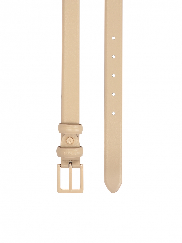 Elegant beige dress belt with square buckle