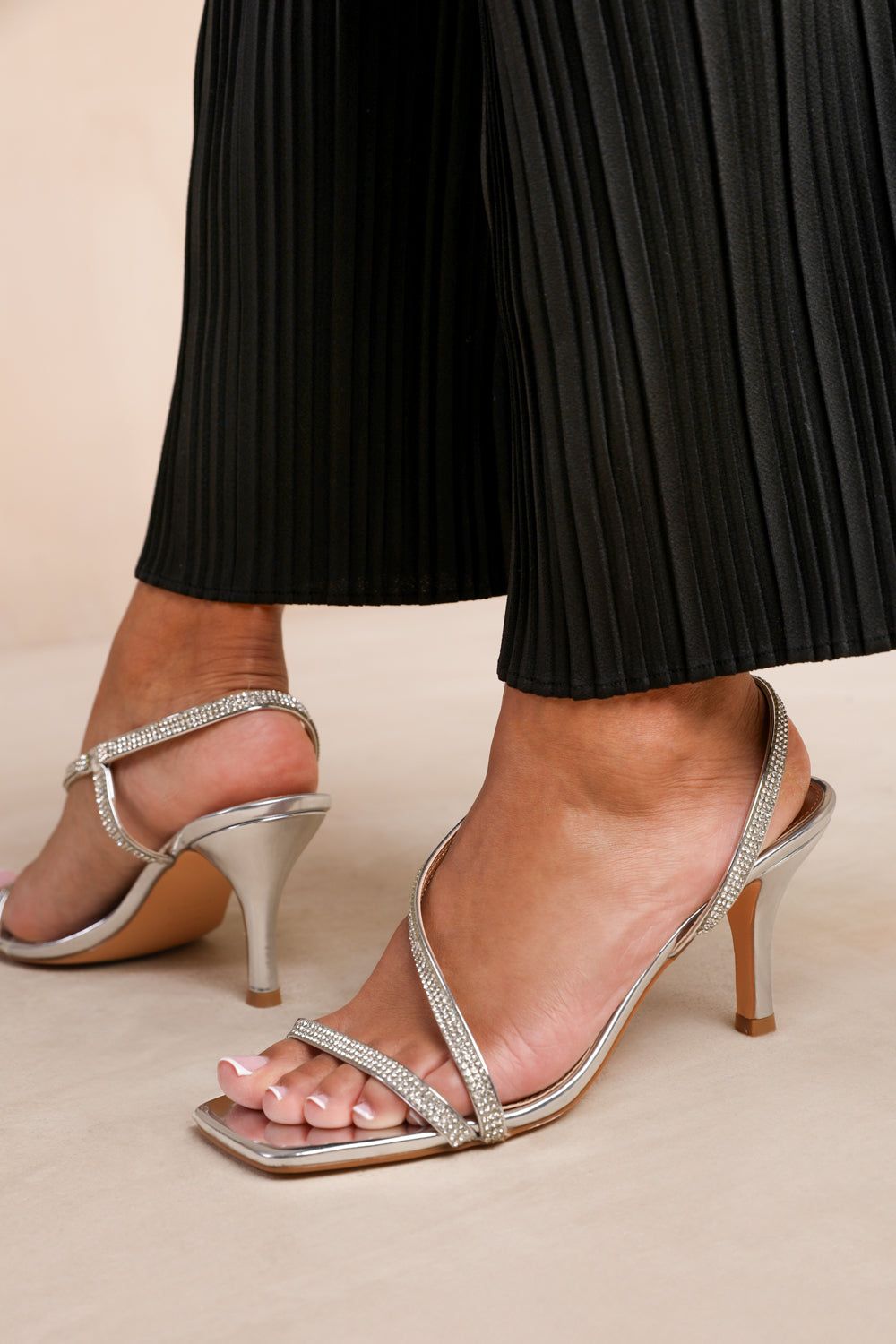 Where's That From Iowa' Crystal Cross Foot Strap Mid Heels