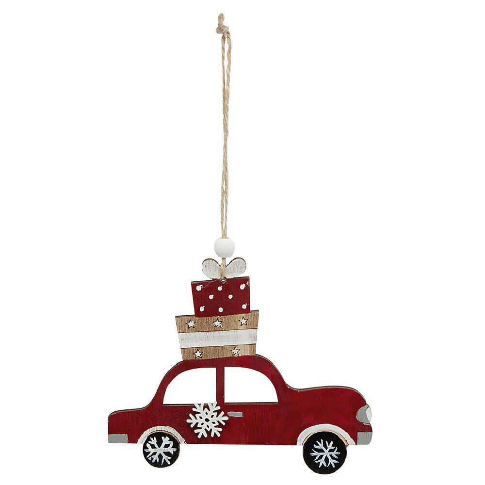 Suspension de No&euml;l forme voiture en bois vintage