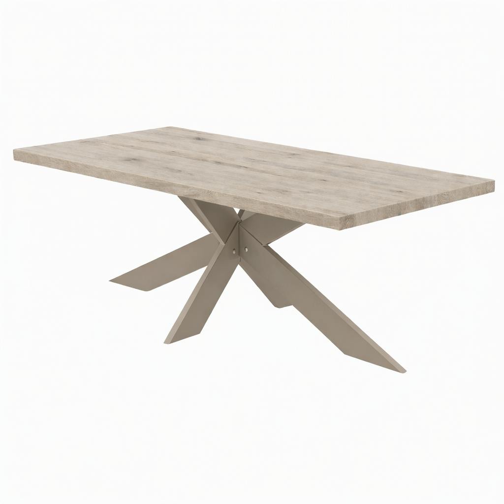 Table extensible bois grisé bords droits pied grège fin 220 cm PALERME