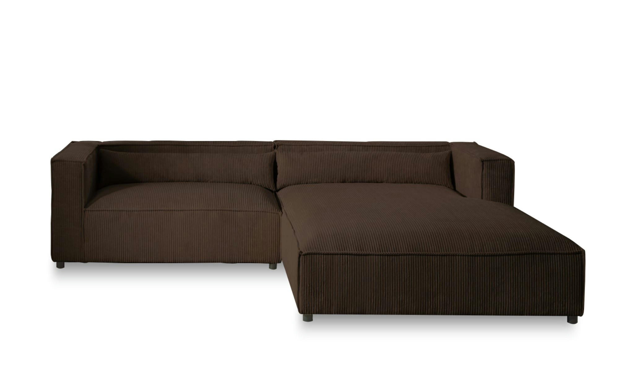 ELA - Canapé d'angle droit 4 places en velours côtelé marron