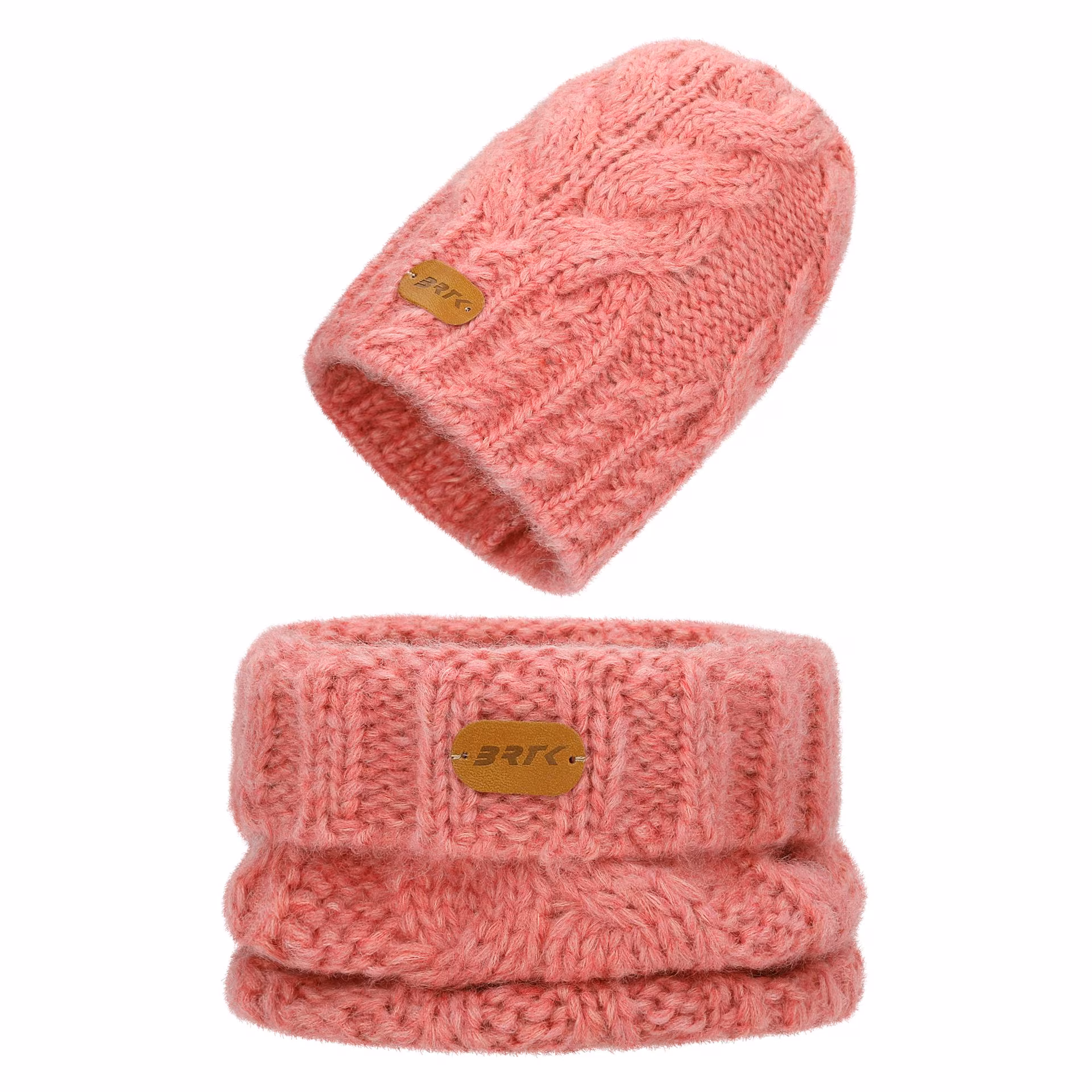 Zimowy zestaw dziewczęcy BARTEK z wełny merino 85604-85, różowa czapka   komin