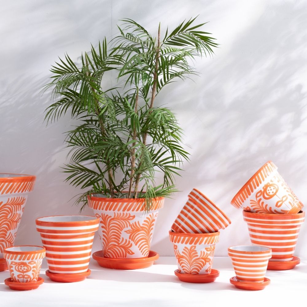 J-Line bloempot Granada Stripes Handmade   Painted - keramiek - oranje - extra large - Ø 50 cm