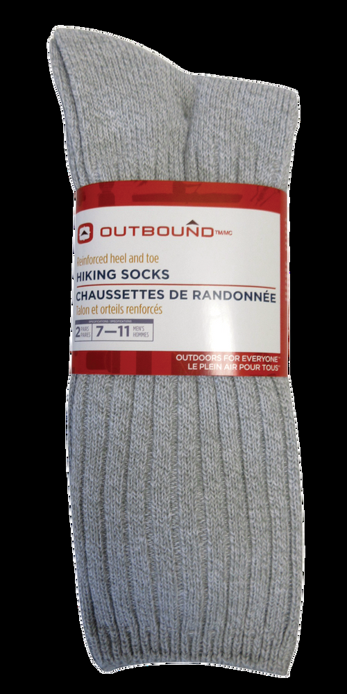 Outbound Men's Hiking Socks with Moisture-Wicking, Extra Cushioning, 2-pk, Grey