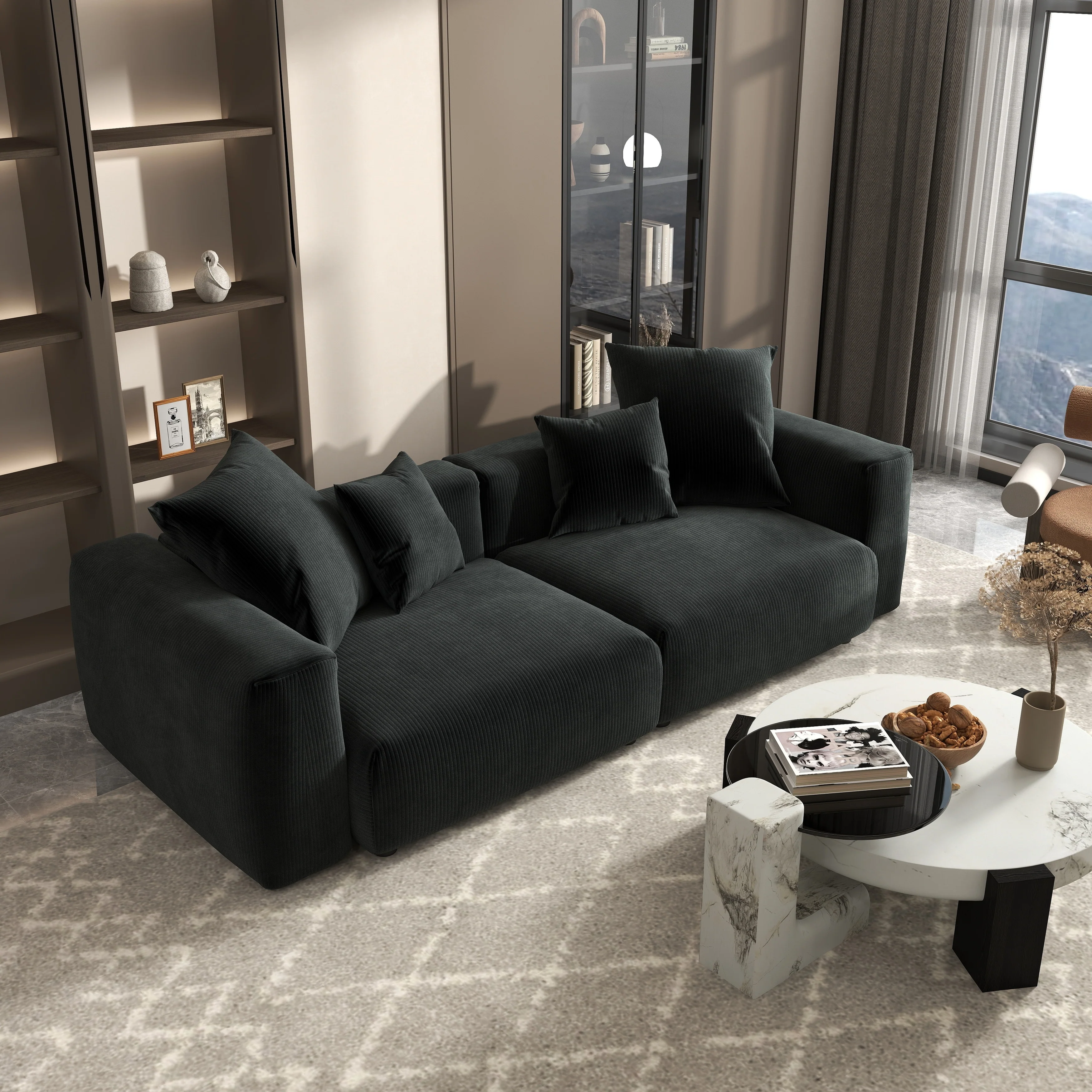 102 Oversized Corduroy Sectional Sofa Modern Wide Couch