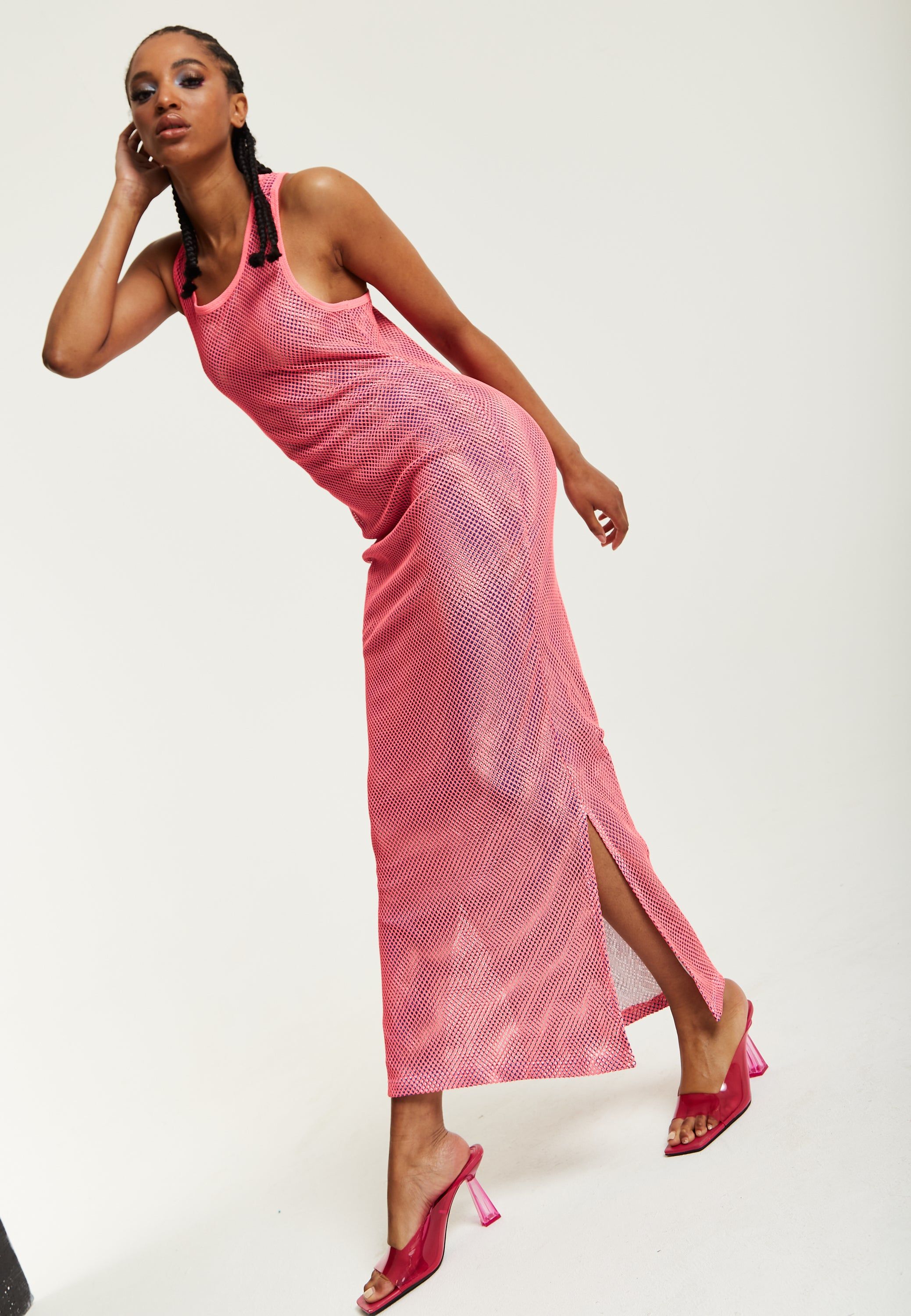House of Holland Pink Fishnet Maxi Dress