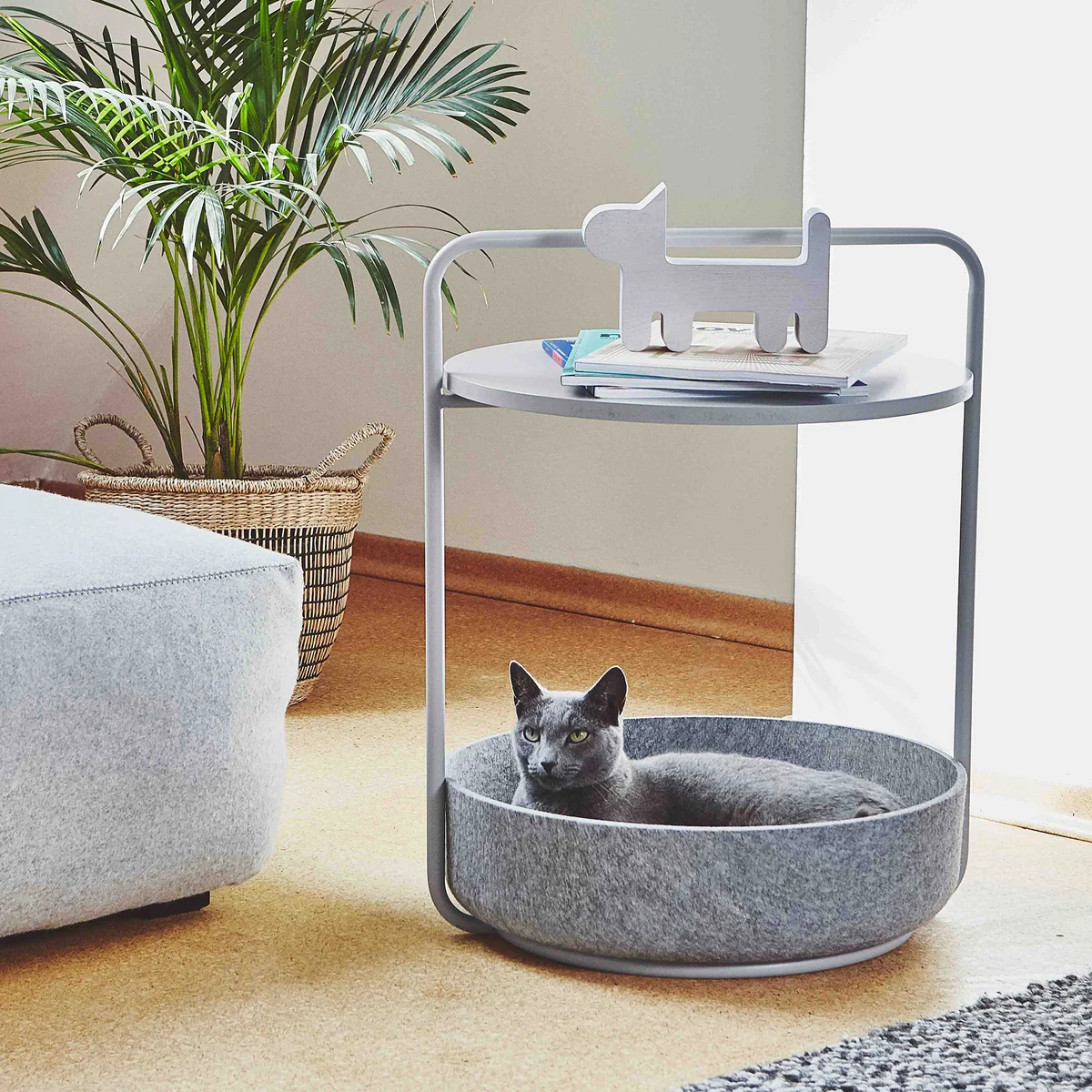 MiaCara - Tavolino Beistelltisch mit Katzenkorb, 50 x 50 x 62 cm, beton