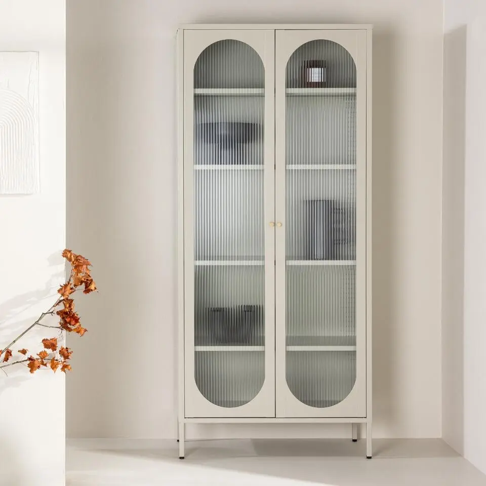 Wandkast Beige Metaal/Glas - 80x35x180cm - Lima