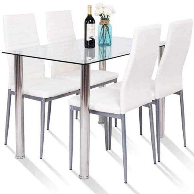 Faux Leather and Glass 5-piece Kitchen Dining Set