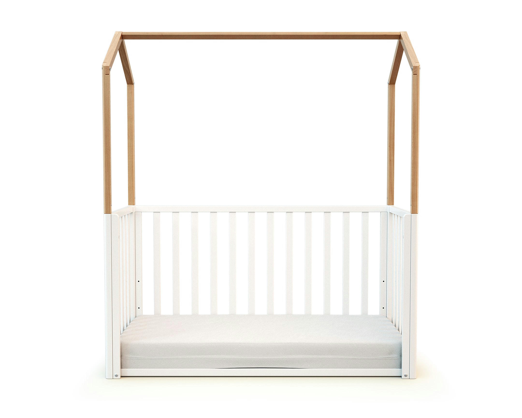 - Lit bébé 60x120 blanc et hêtre verni