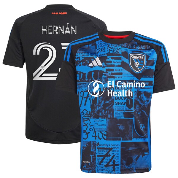 Hernán López San Jose Earthquakes adidas Youth 2025 Headliner Replica Player Jersey - Black