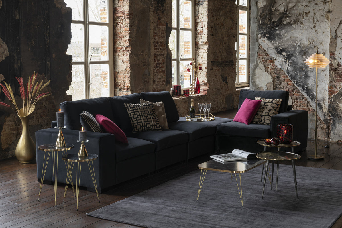 J-Line zetel Ottoman 2 pers - velvet/hout - zwart