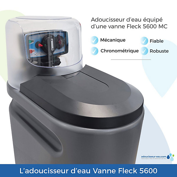 Adoucisseur Eau 30L Fleck 5600 MC Mécanique Chronométrique Complet Avec Accessoires Fabriqué En France