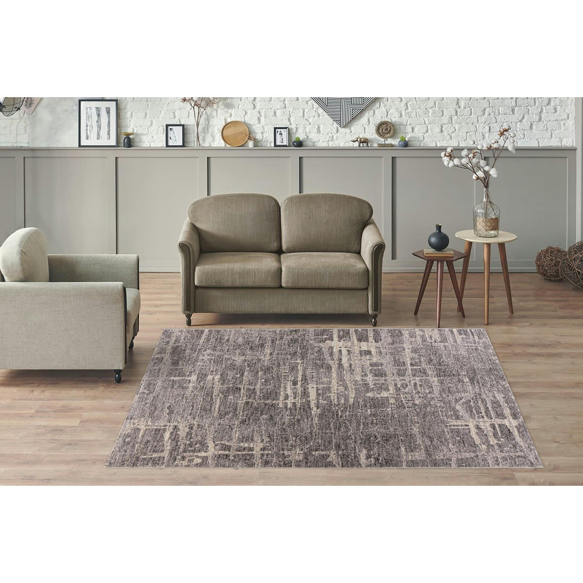 KANAVO - Tapis de salon en polypropylène gris 120x170 cm