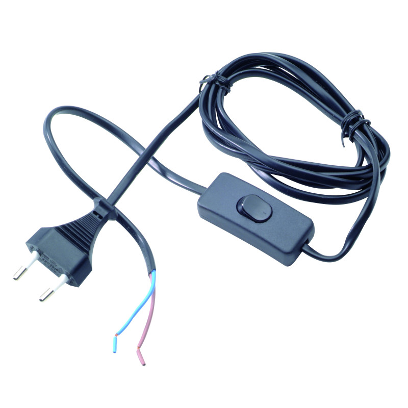 Cordon électrique avec fiche et interrupteur noir 2 x 0,75 mm² 2 m PROFILE