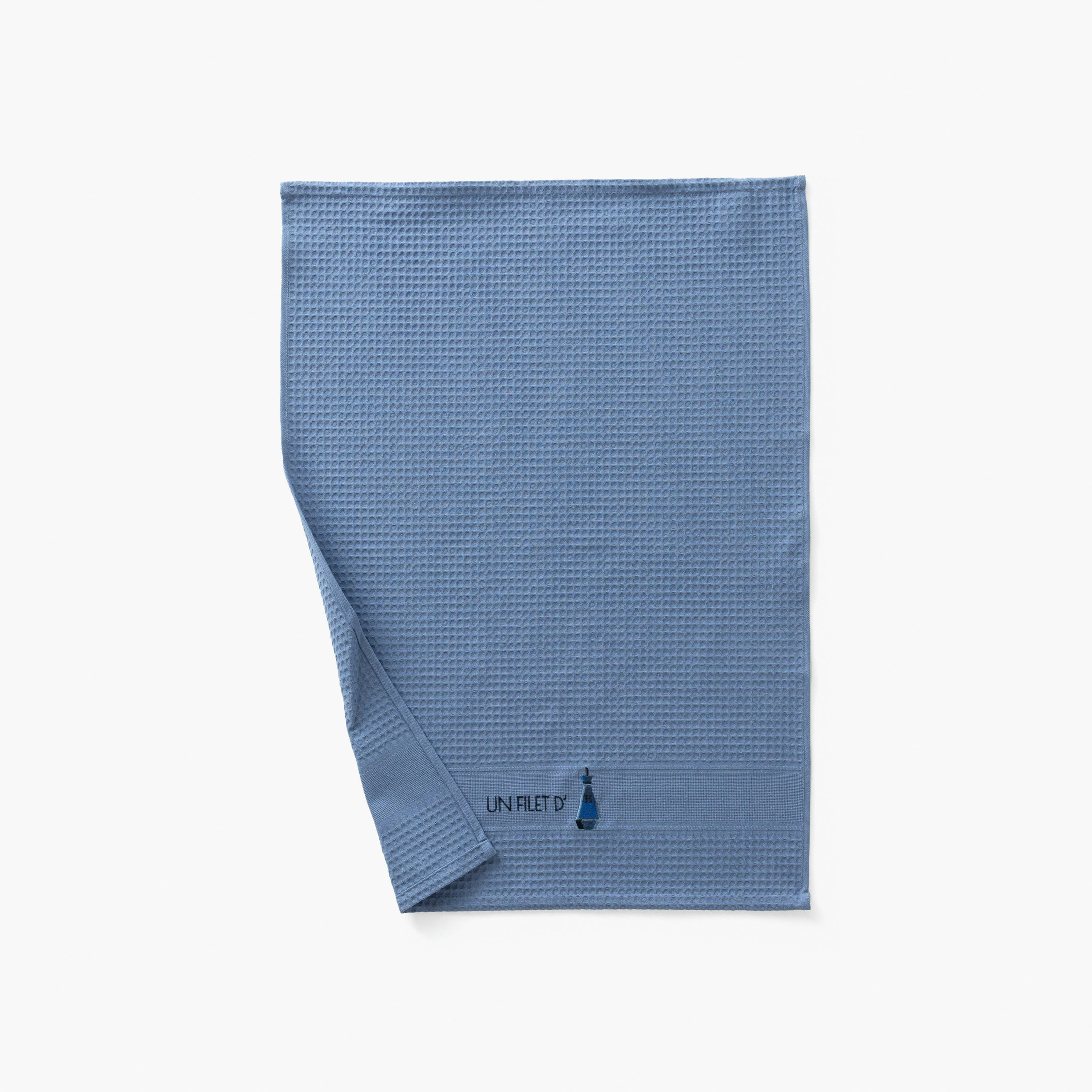 SAVEURS - Torchon de cuisine Indigo nid d'abeille brodé bleu 50 x 70 cm