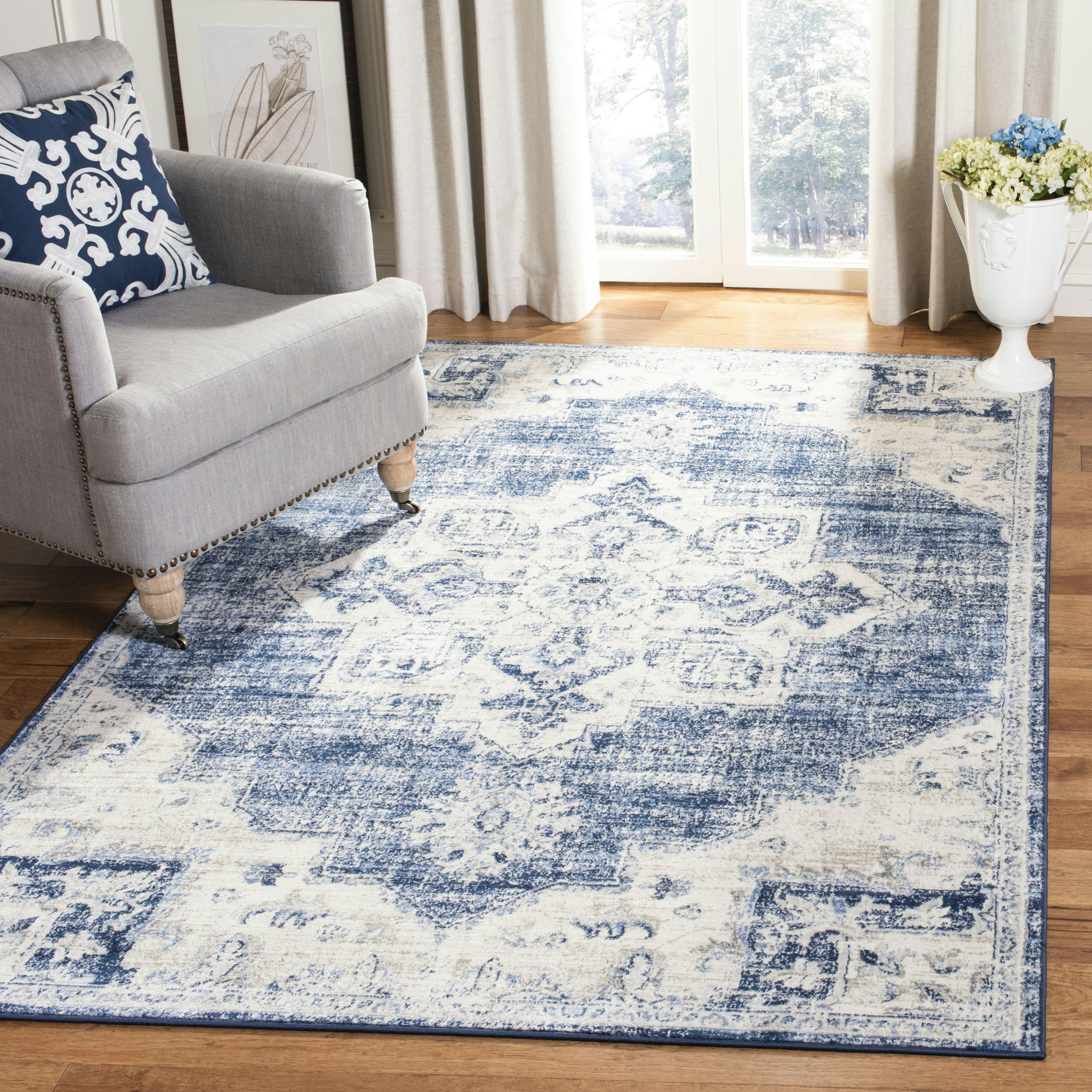 BRENTWOOD - Tapis de salon interieur en ivoire & marine, 122 x 183 cm