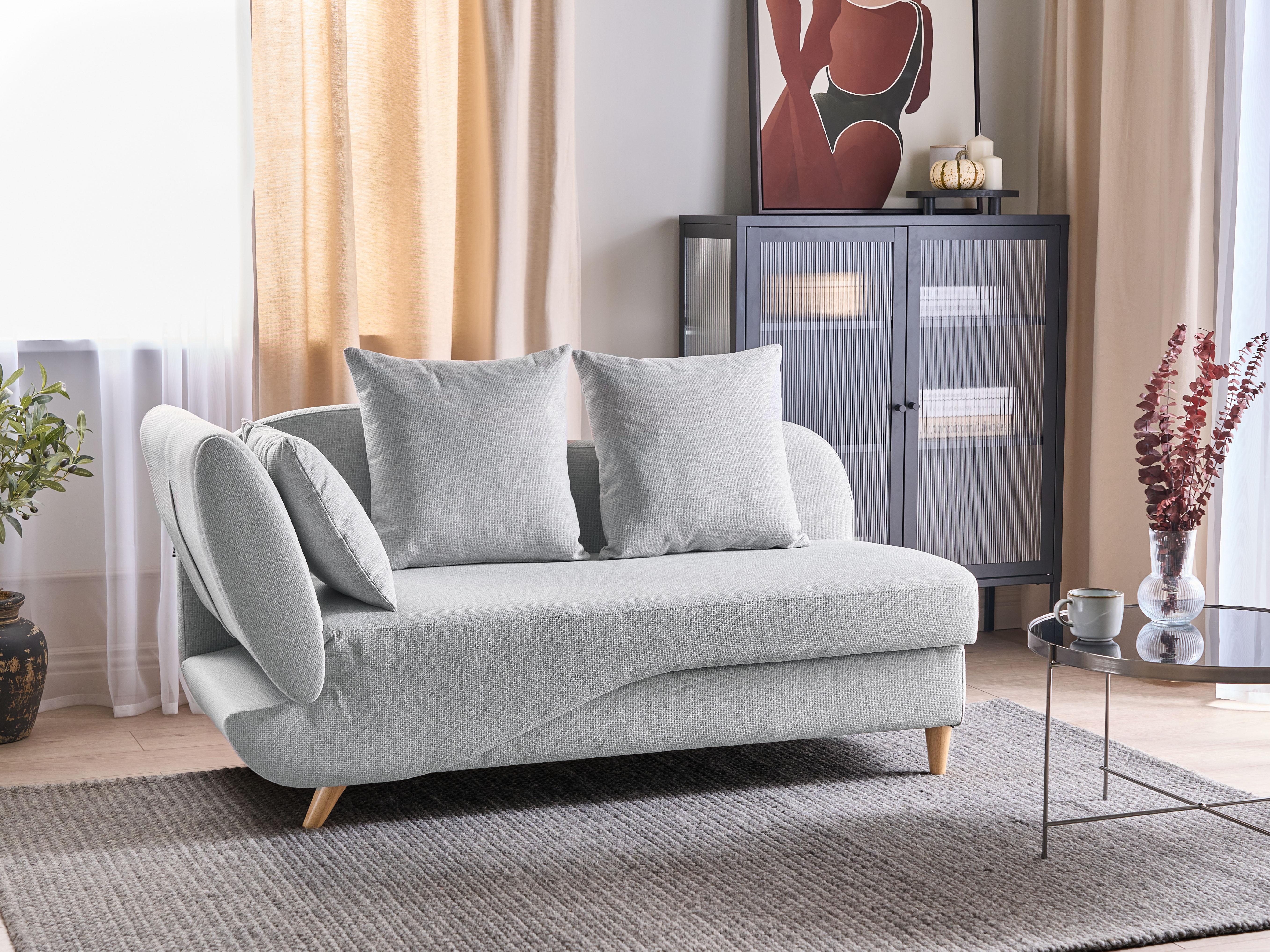 Left-Hand Chaise Longue MERI Faux Linen Light Grey with Storage