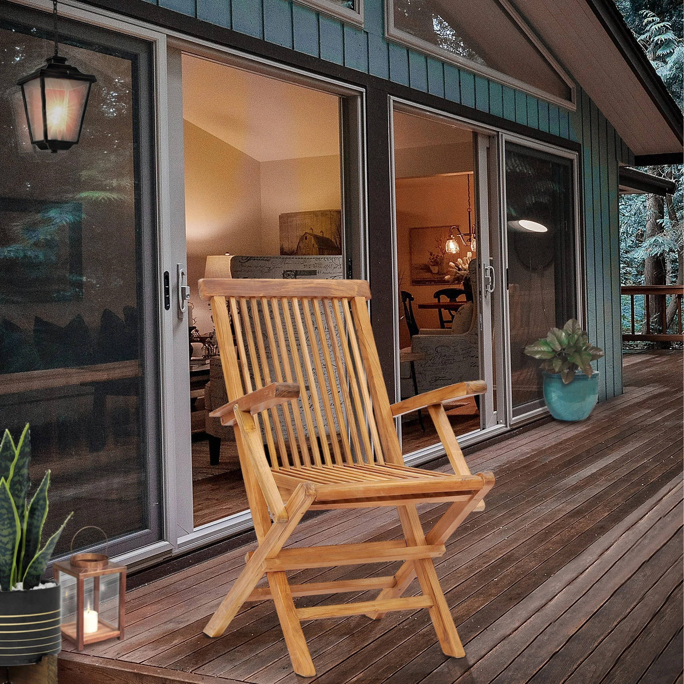 Chic Teak California Teak Wood Folding Arm Chair (set of 2)