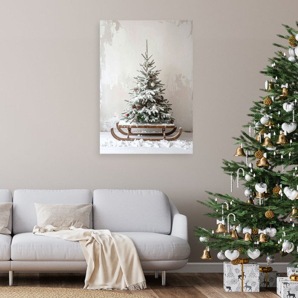 Obraz do salonu kuchni biura, Choinka świeta prezenty sanki 20x30