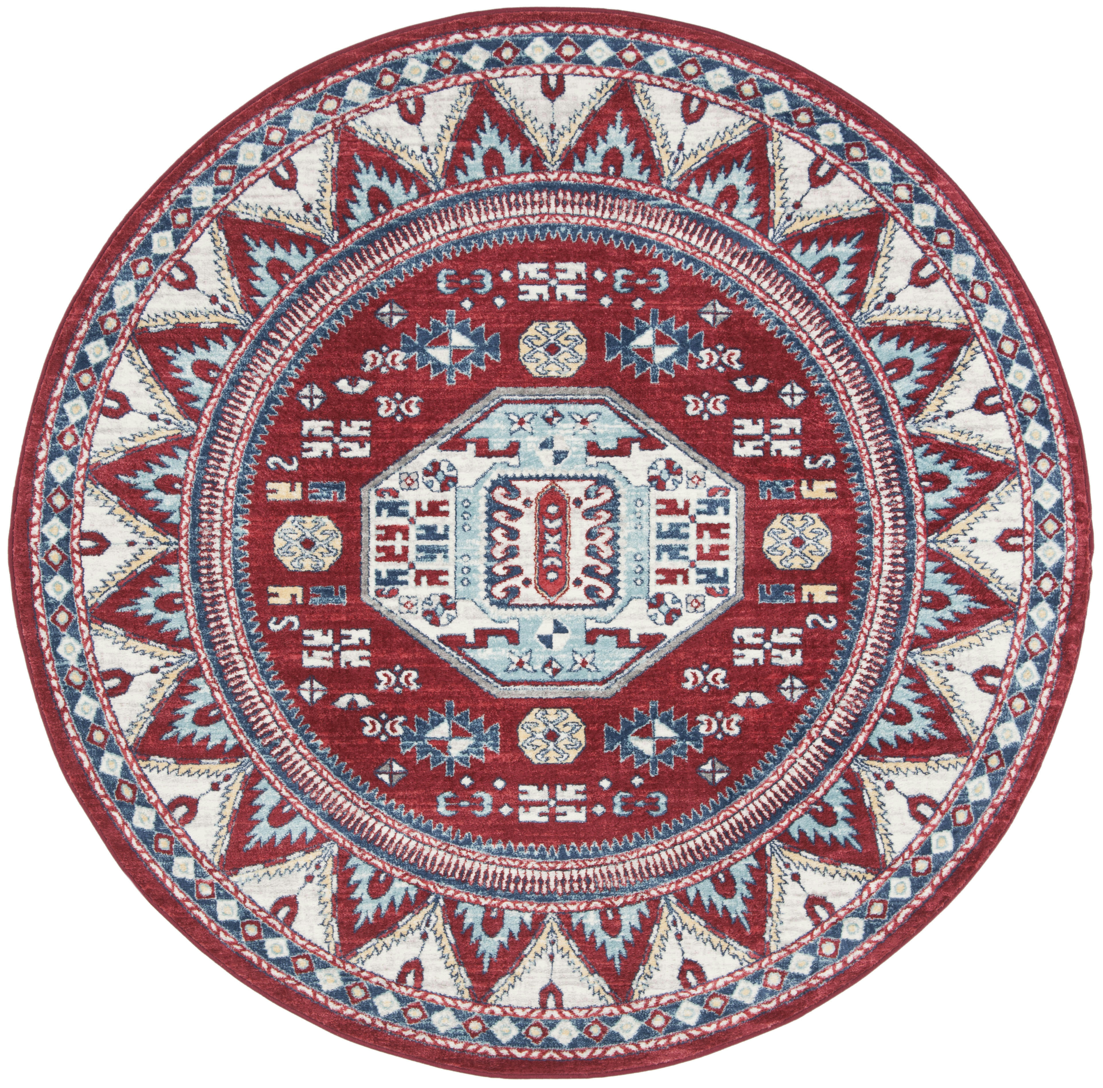 KAZAK - Tapis de salon interieur en rouge & bleu, 201 x 201 cm
