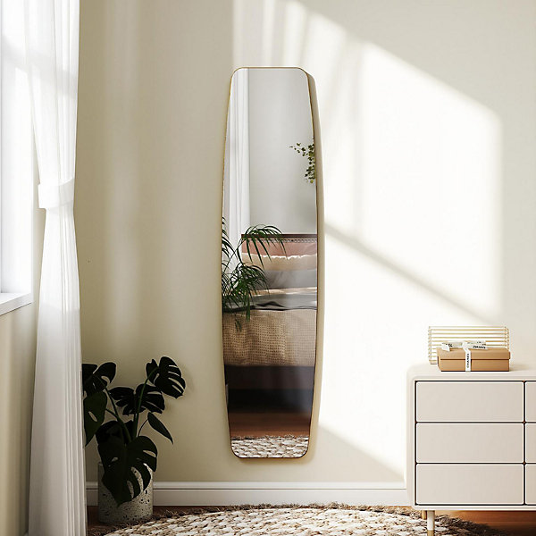 Grand miroir mural ovale design pleine longueur L.40 x H.160 cm cadre métal doré