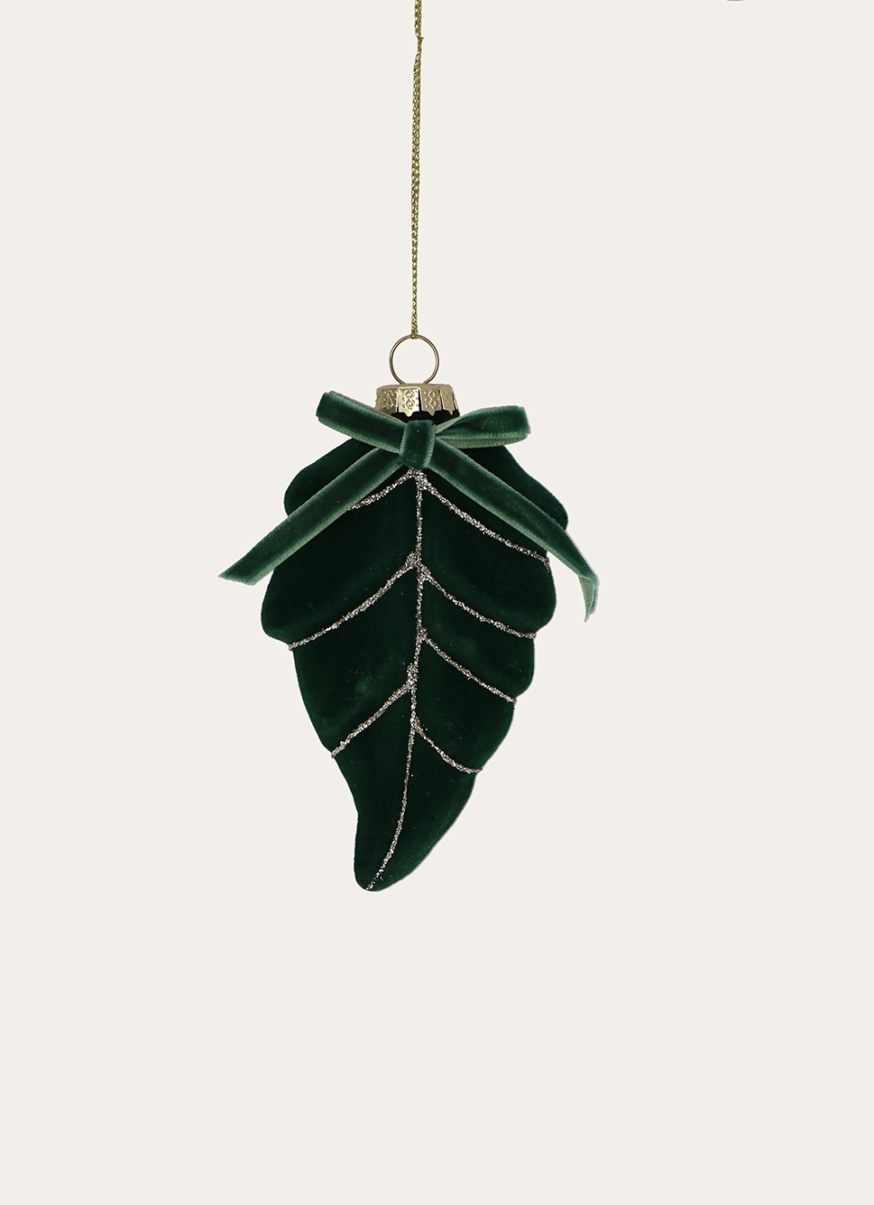 FEUILLE à SUSPENDRE EN VERRE ET VELOURS VERT SAPIN