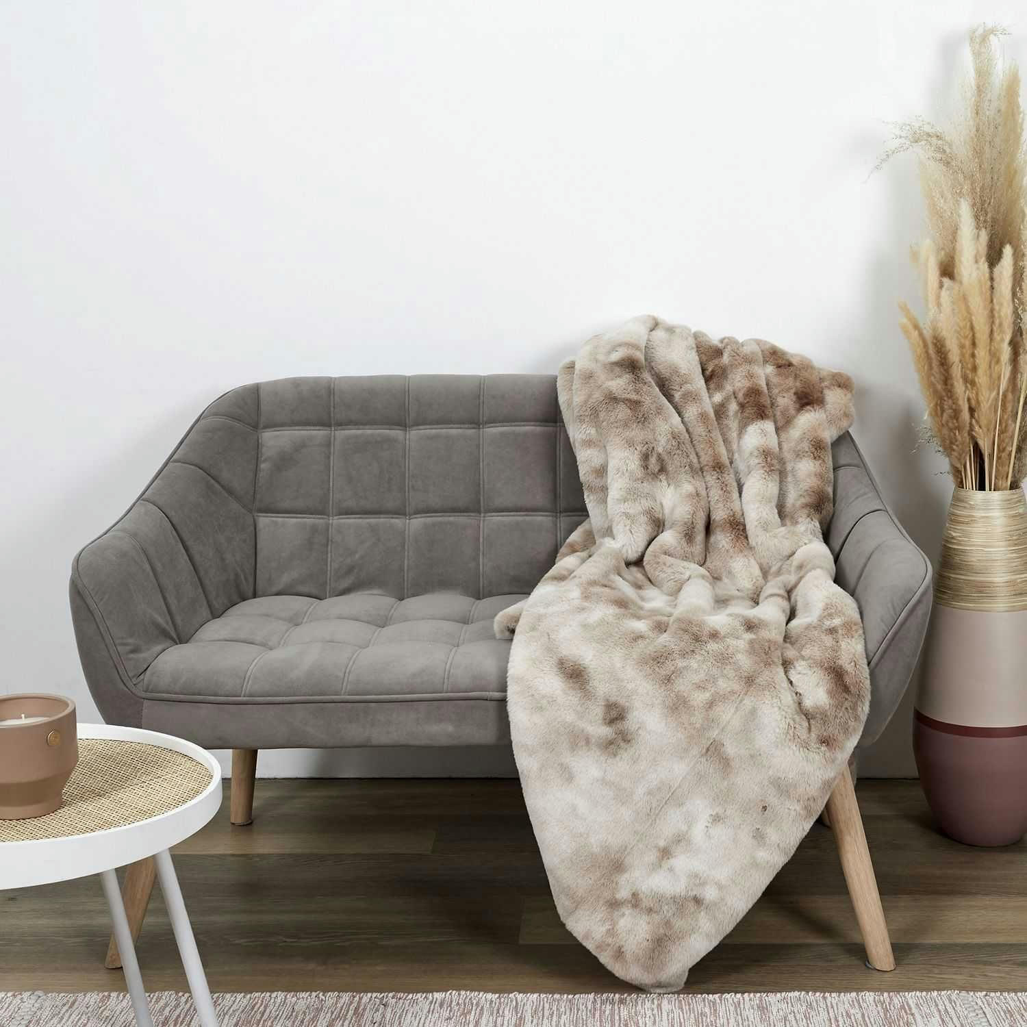 OPULENCE - Plaid imitation fourrure opulence 200x140cm marron et beige