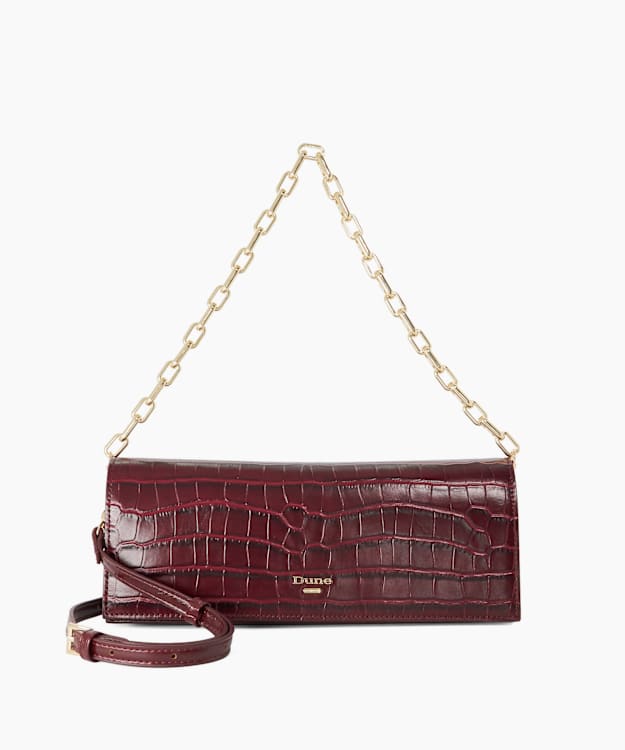 Bemuse Burgundy - Croc-Embossed Leather Shoulder Bag