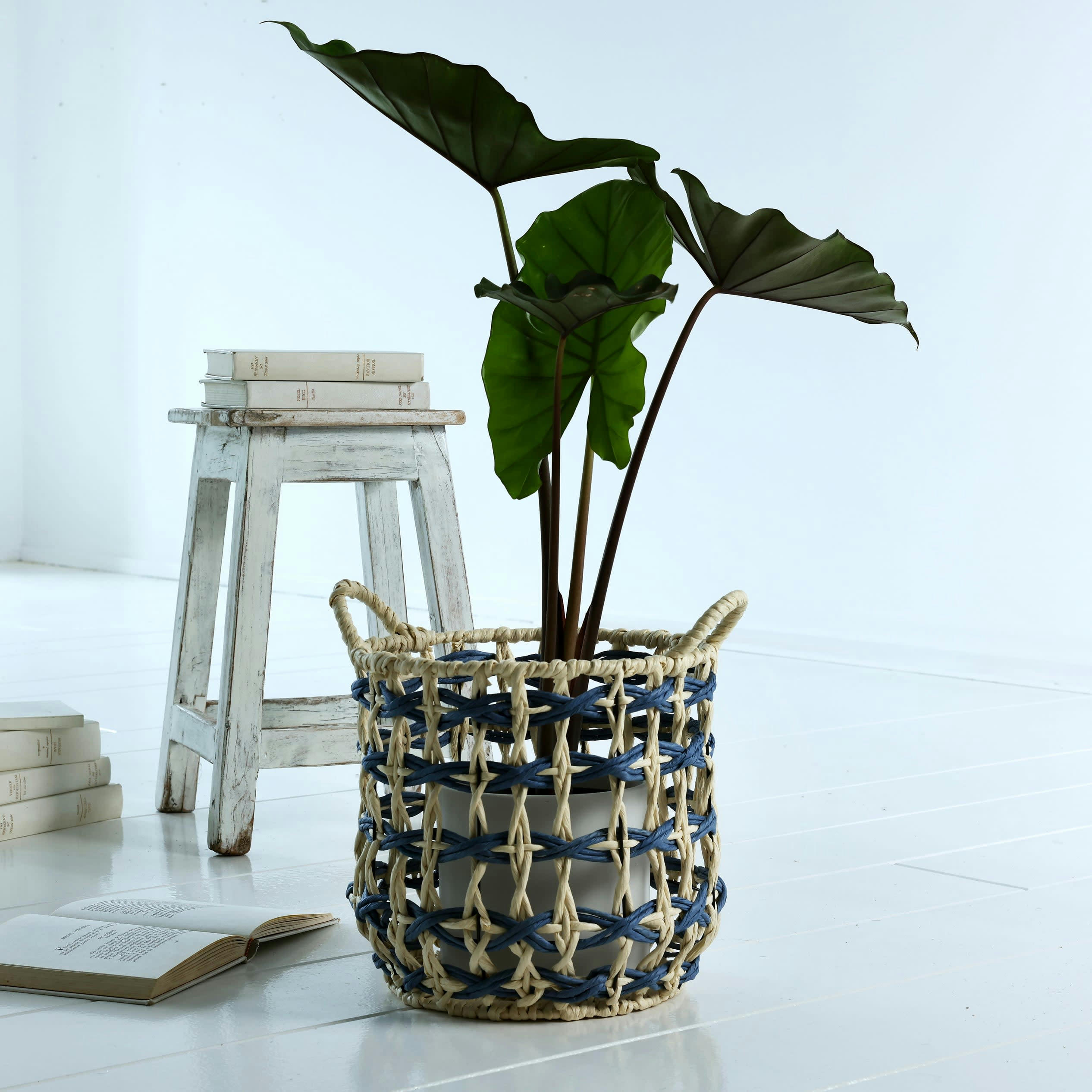 CALOUS - Panier en fibres naturelles bleu