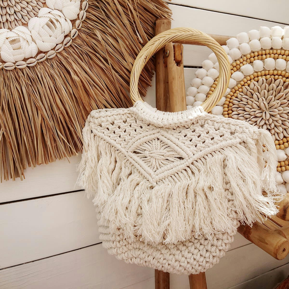 LUNA - Sac cabas en crochet, blanc
