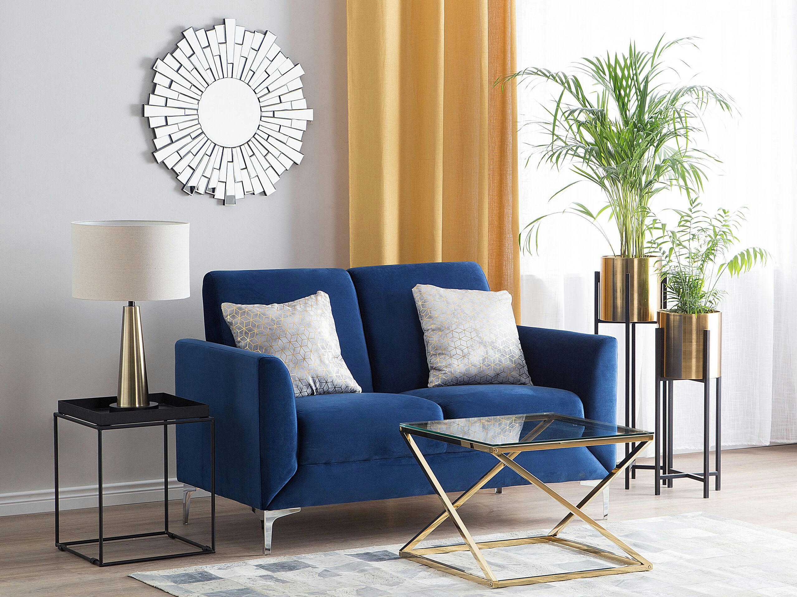 FENES - Canapé 2 places 2 personnes en velours bleu