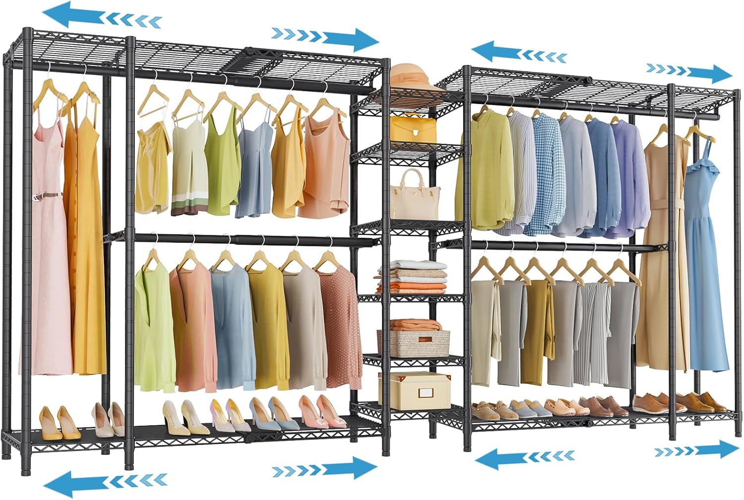 VIPEK X5 Extra Large Expandable Clothes Rack Adjustable from 7'8 to 10'5, Reach-in Closet Metal Clothing Racks Walk-in Freestanding Wardrobe Portable Closets, Black