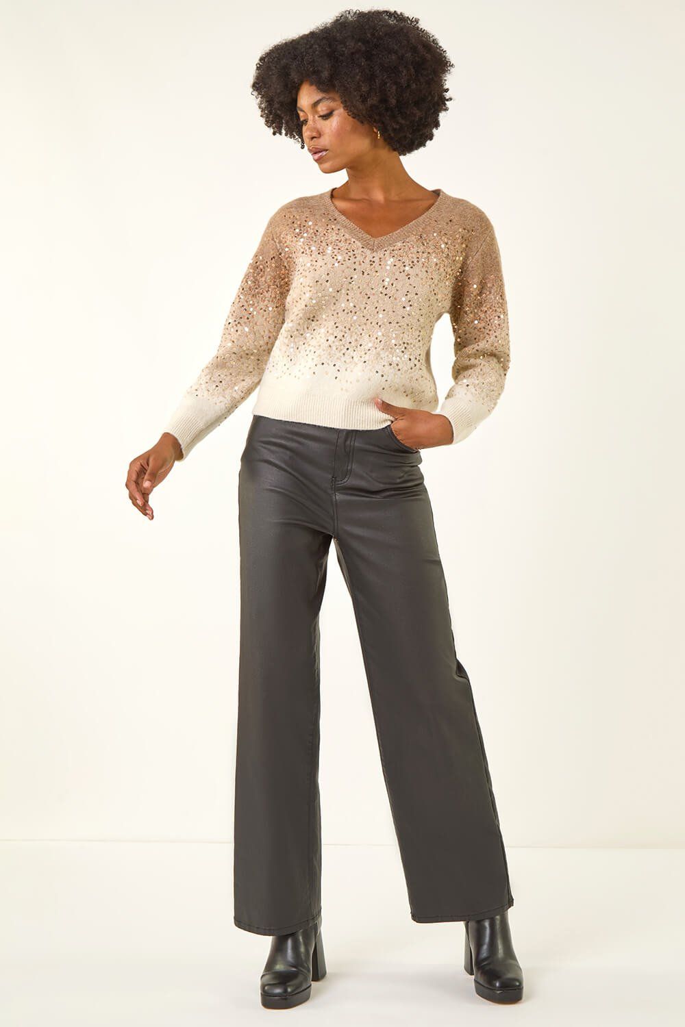 Roman Sparkly Ombre V-Neck Knit Jumper