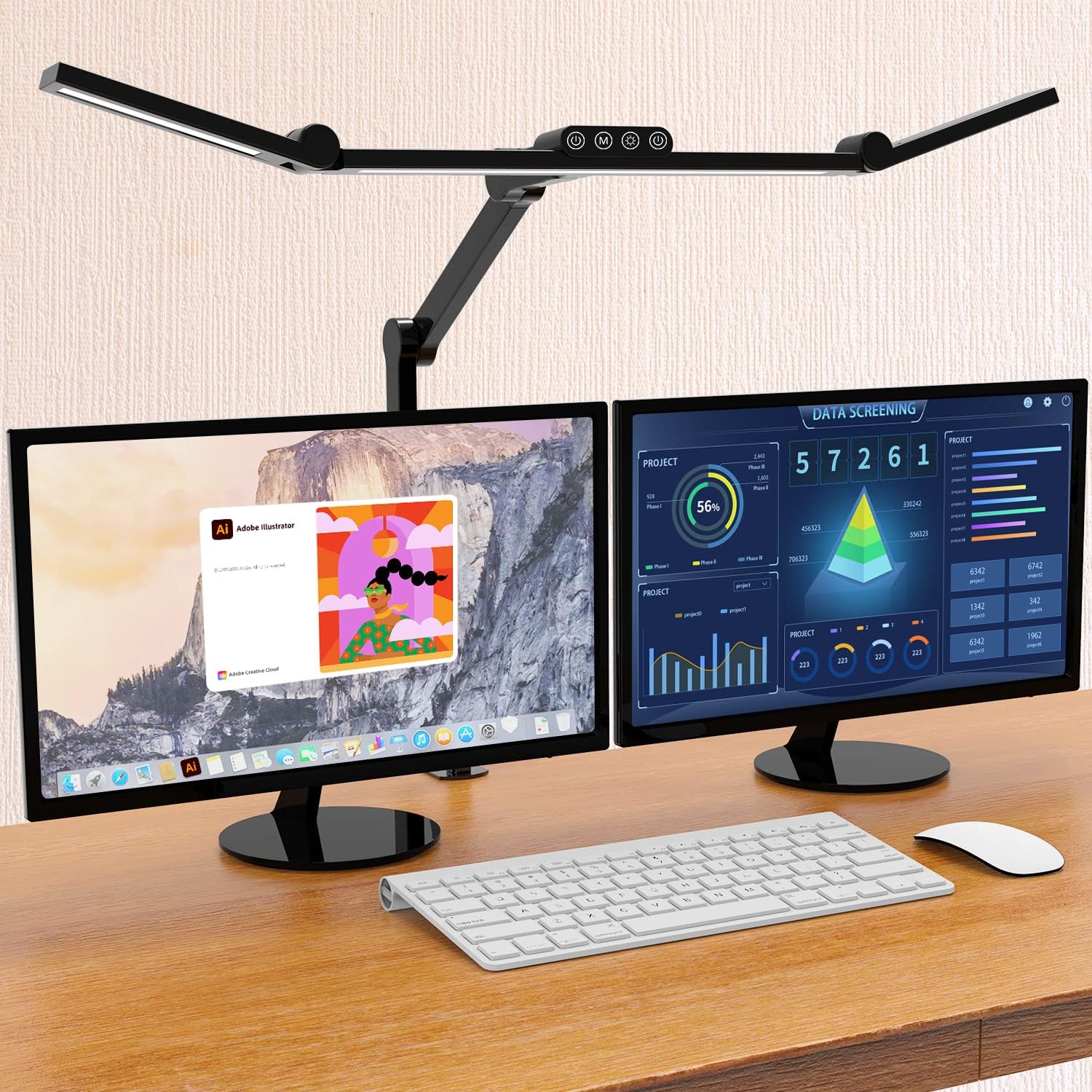 Led Desk Lamp with Clamp, Architect Desk Lamp for Home Office with Atmosphere Lighting, 24W Ultra Bright Auto Dimming Desk Light Stepless Dimming and Tempering LED Table Light(Black+Touch)